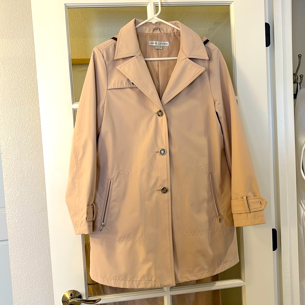 Larry Levine trench coat rain beige tan camel S